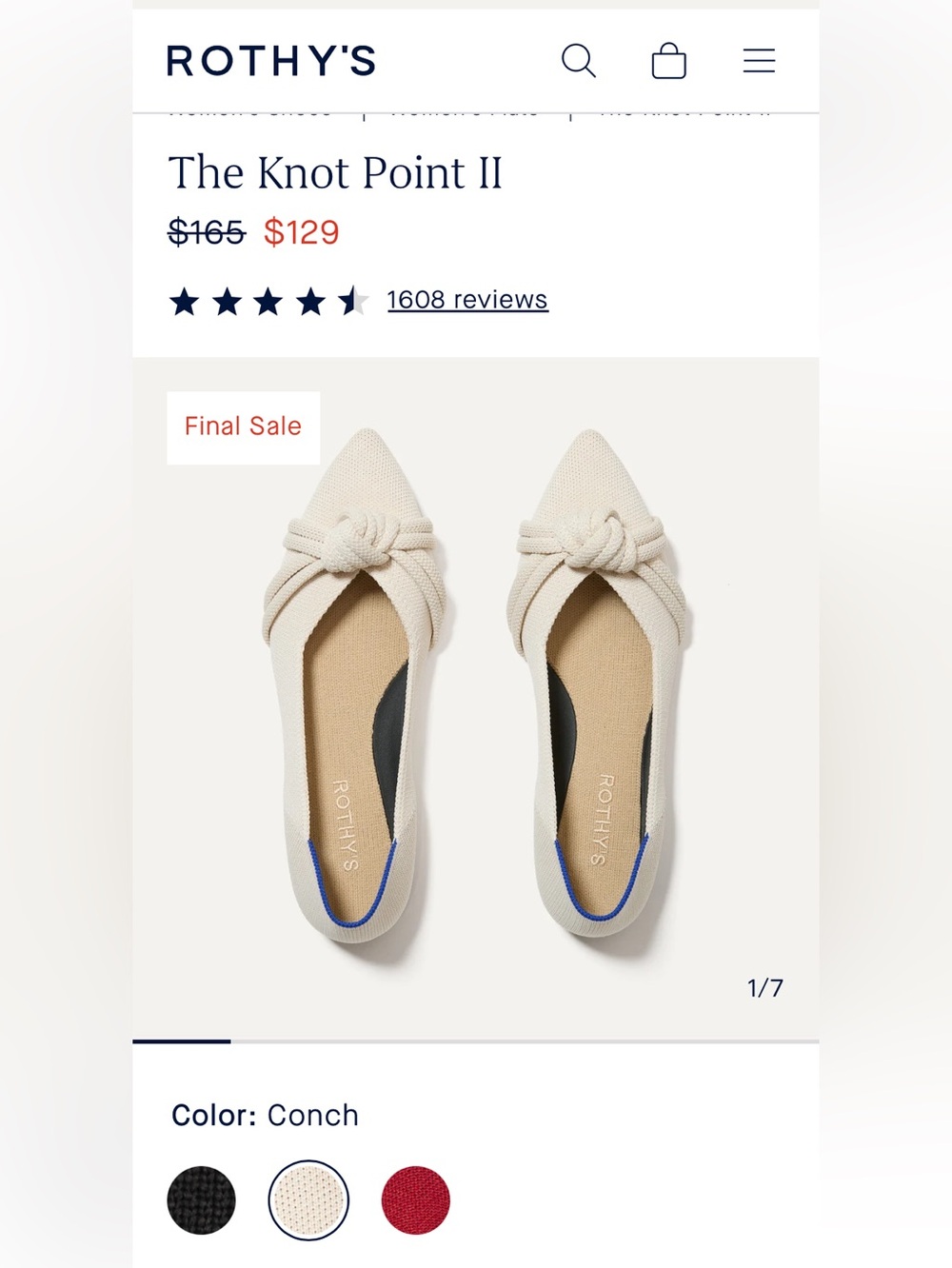 Rothy’s “The Knot 2” size 8.5 US, conch cream w/Blue Back SlipOns. EC. Not worn - Picture 11 of 11